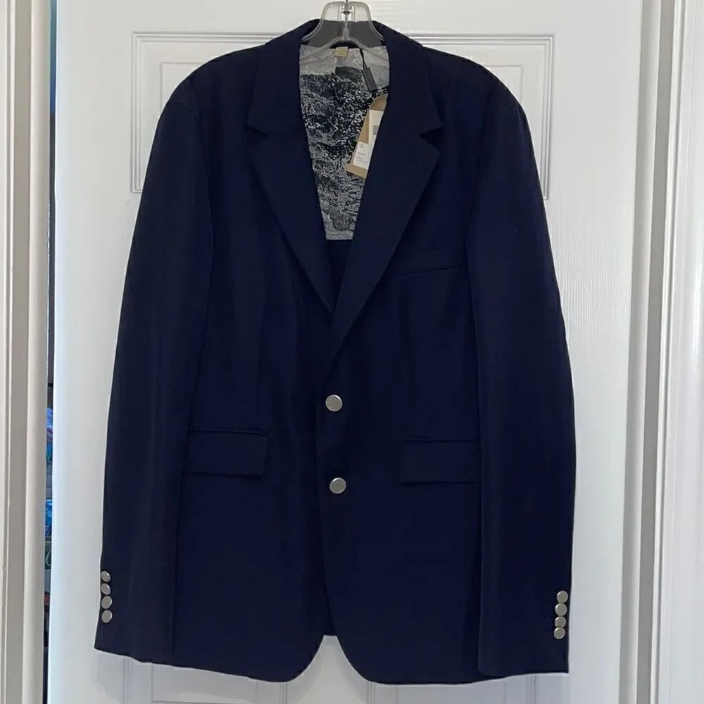 Burberry Men’s Wool Satch JK Single Breasted Navy Blazer, NWT